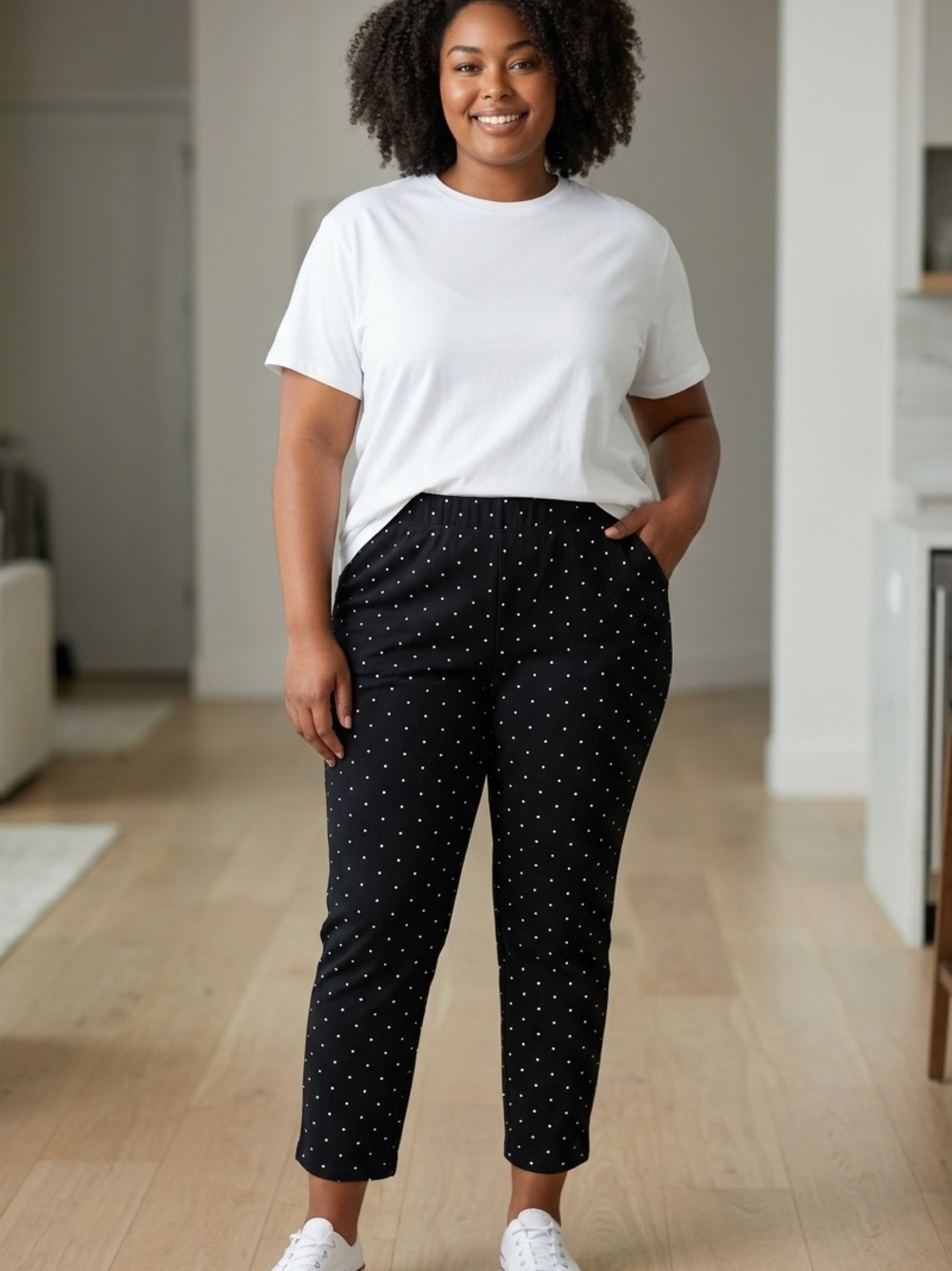 Philosophy (3X) Republic Clothing Black Polka Dot Silver Stretch Pants Ankle